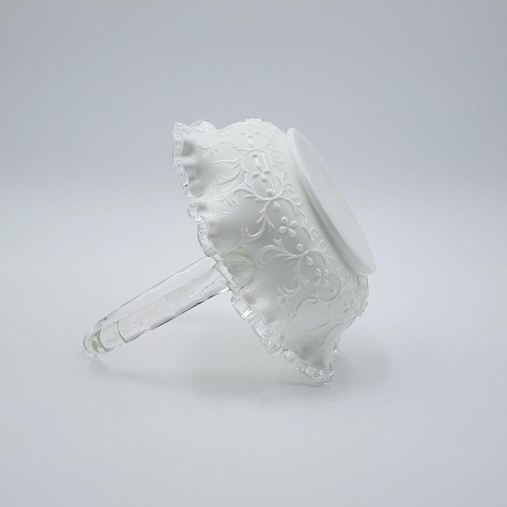 Fenton Spanish Lace White Milk Glass Silver Crest Basket Clear Rim Vintage - Picture 11 of 13